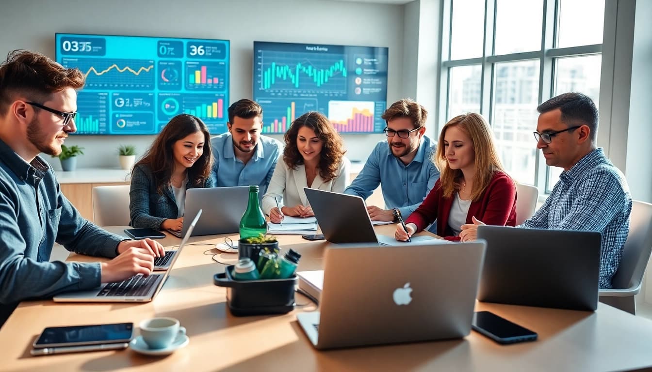 https://alvionz.de/ Team in modern office collaborating on digital marketing strategies.