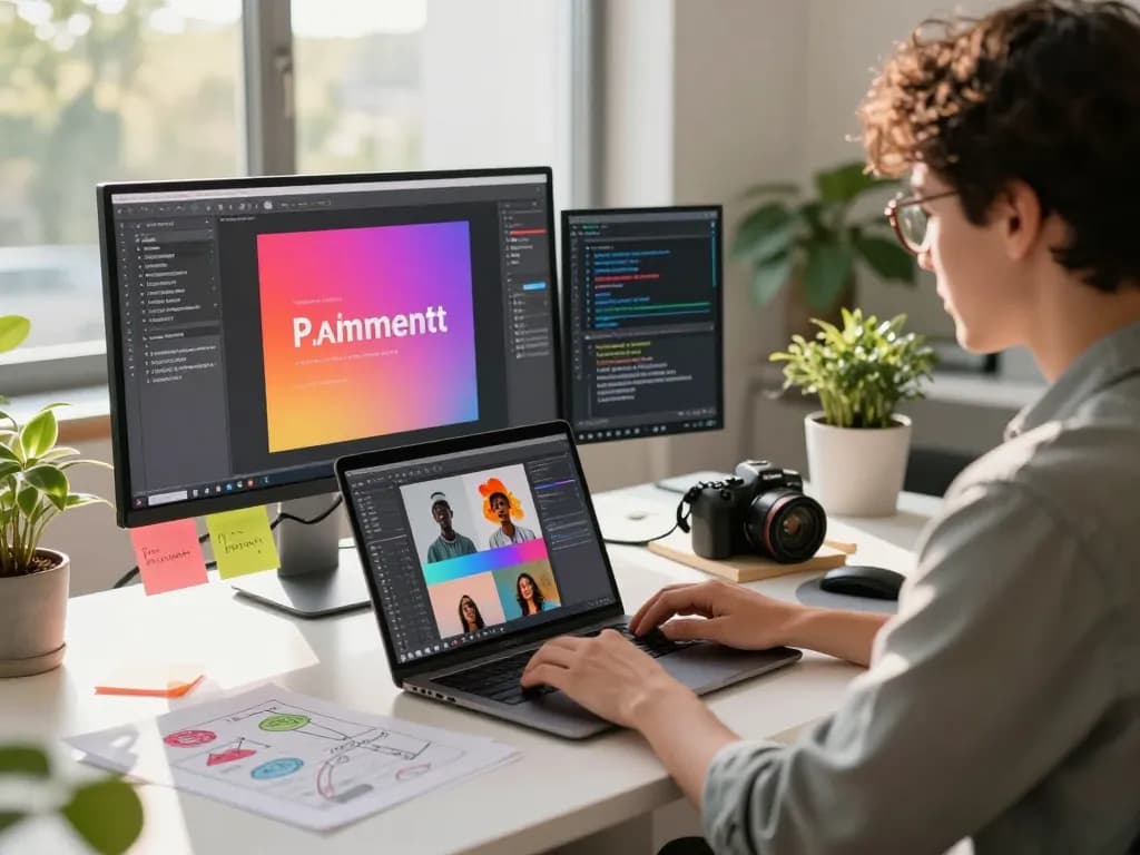Creative workspace showcasing image to prompt ai method, focusing on a user generating detailed prompts from images.