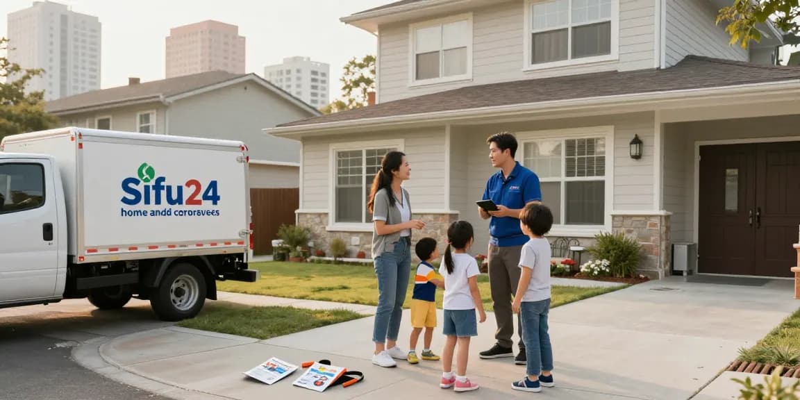Sifu24 home and car services connecting families with trusted professionals in a vibrant urban setting.
