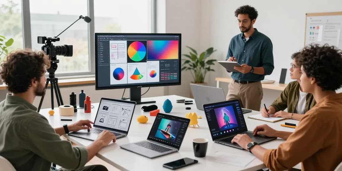Content creators collaborating on AI-generated videos with Seedance 2.0 in a dynamic studio environment.