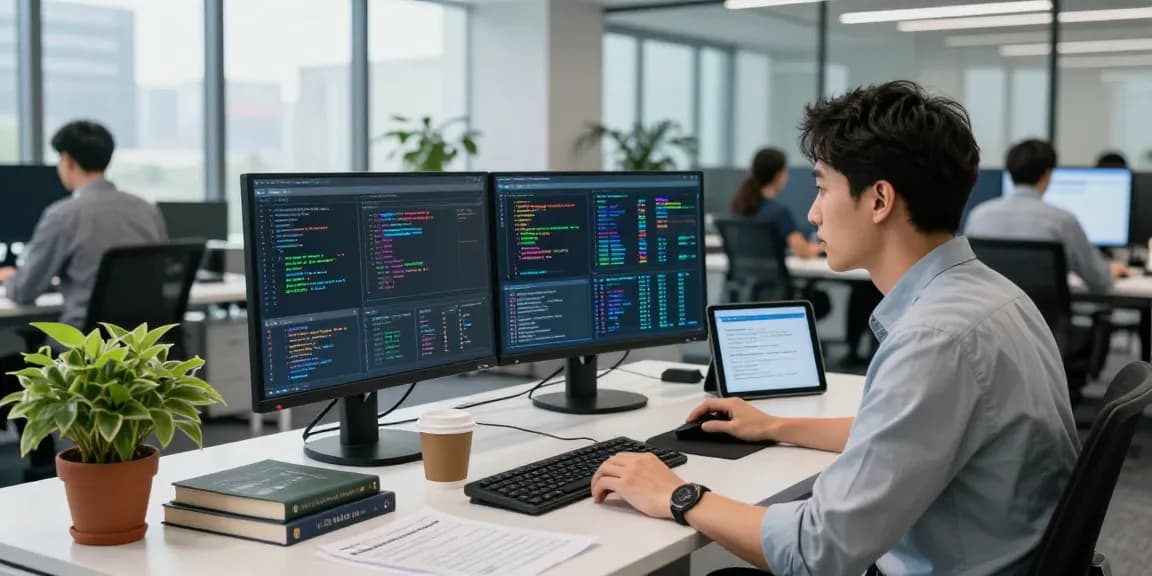 Cybersecurity analyst monitoring NAGA2000 threats in a modern office setting, showcasing a high-tech security dashboard.