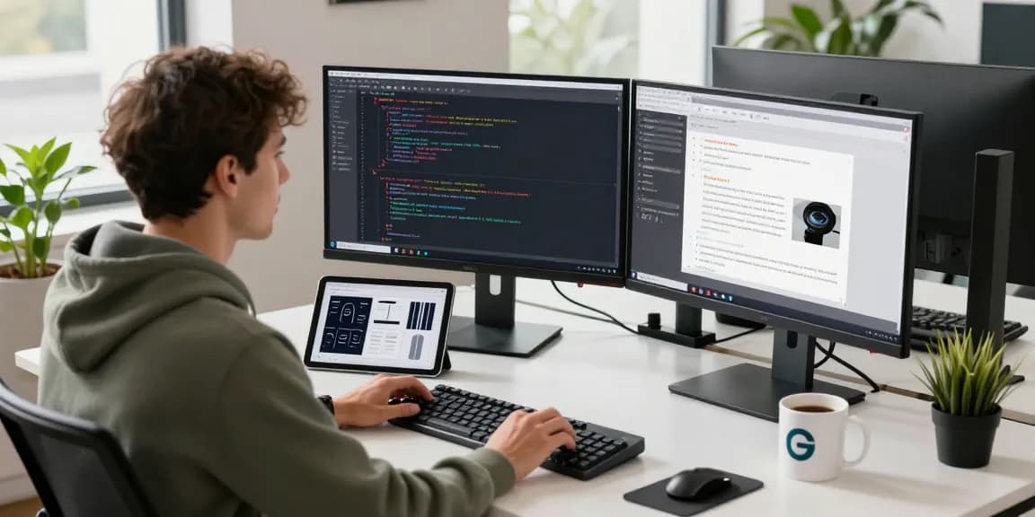 Developer at modern workspace utilizing technology for software development on teiegramin.com, showcasing innovative coding practices.
