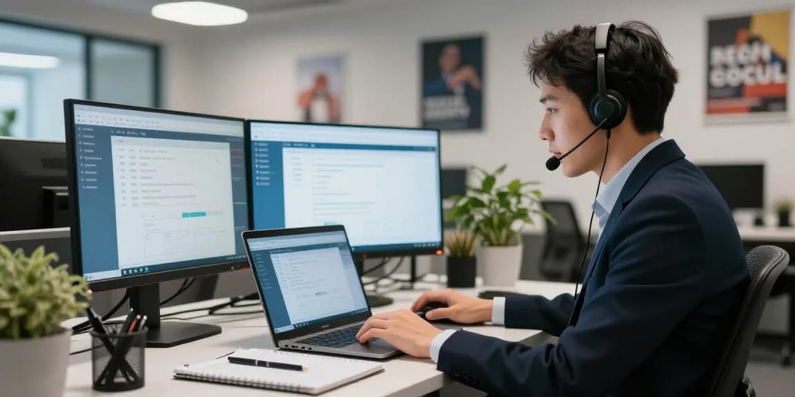 Telus-Technical-Support provided by a professional in a modern office, assisting clients through laptop troubleshooting.
