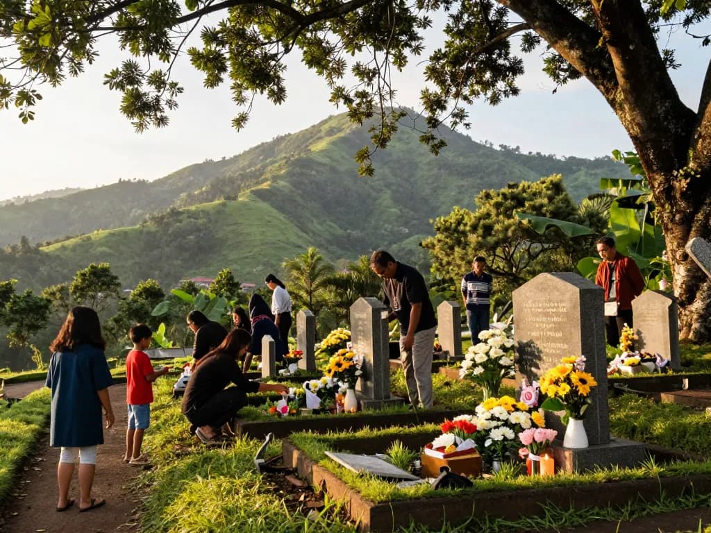 Jasa pemakaman jogja di taman memorial yang tenang, menghormati orang terkasih yang dikelilingi oleh alam.