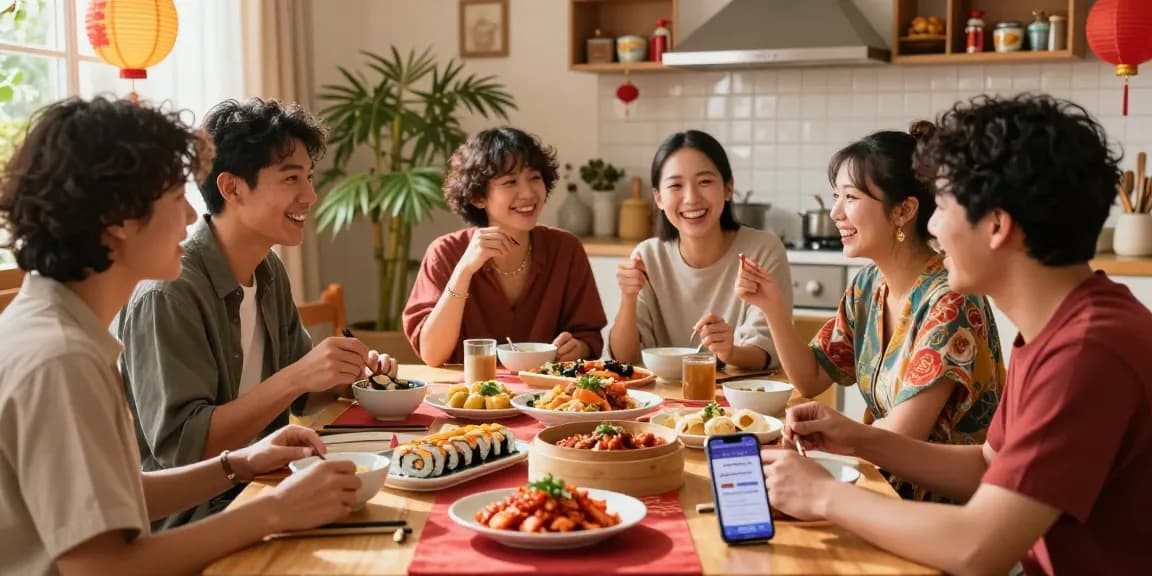 Dynamic dining scene showcasing cultural connections through Asian cuisine on https://hanadultalk.com