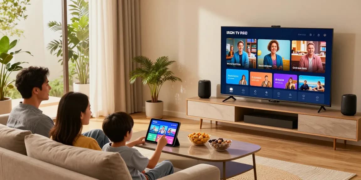 Family enjoying quality time with Iron TV Pro streaming in 4K quality at home