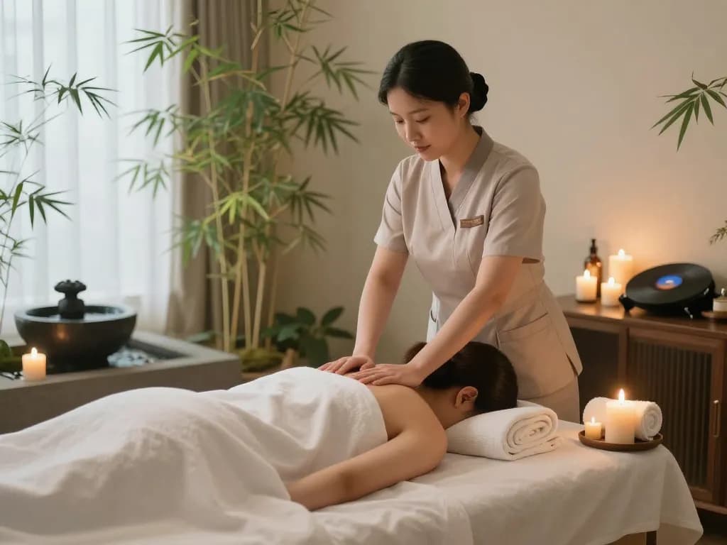 Professional 서울출장마사지 session in a serene wellness spa with calming elements.