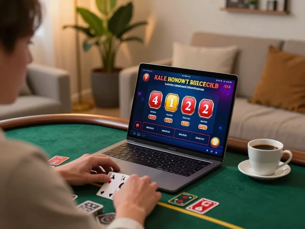 Engaging with TT88 live dealer blackjack on a laptop in a cozy home atmosphere