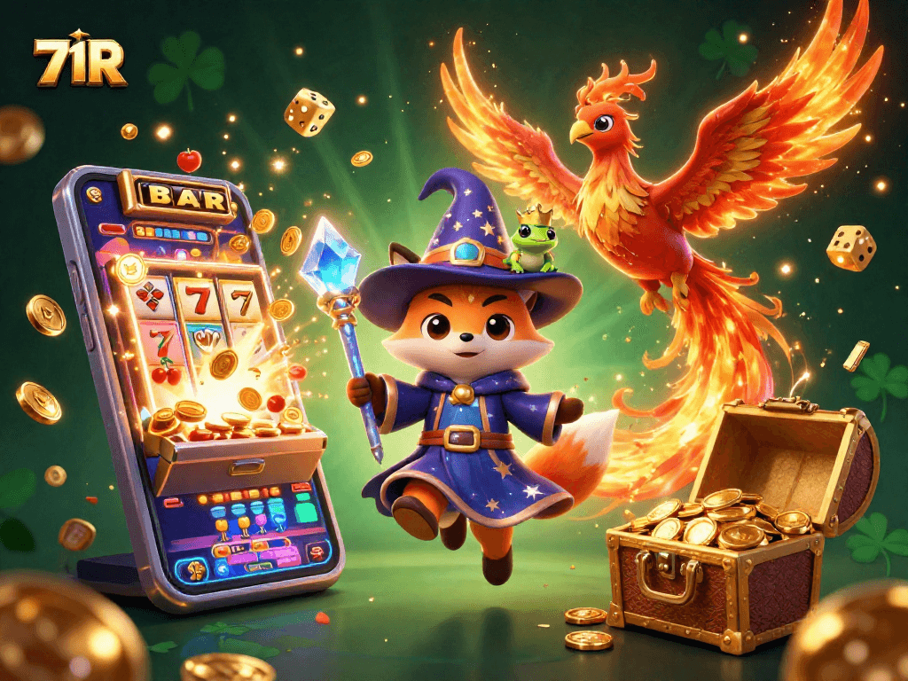 Slots emocionantes e vencedores no 71R, com máquinas de caça-níqueis e símbolos da sorte.