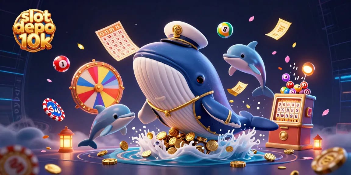 Spin and win with slot depo 10k in this vibrant, action-packed 3D casino scene.