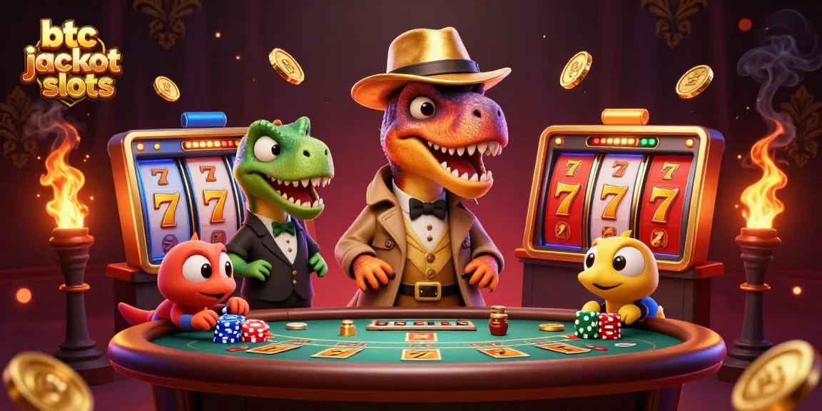 Experience btc jackpot slots excitement with a velociraptor card counter, a suspicious pit boss, and a sneaky compy pickpocket.