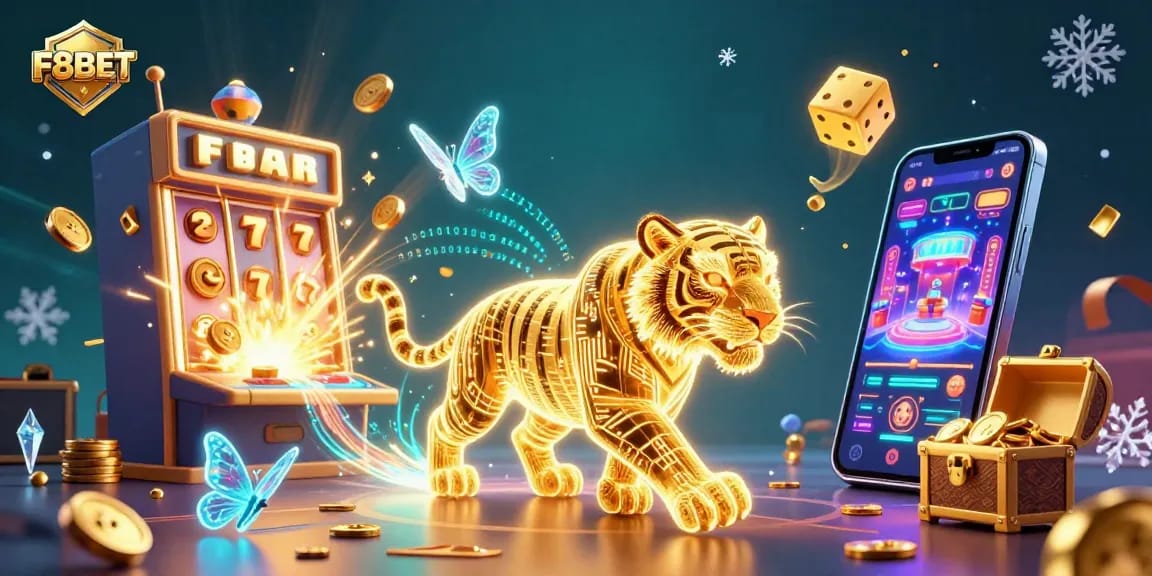 Experience F8BET's thrilling casino world amid colorful exploding jackpots and vibrant 3D illustrations.