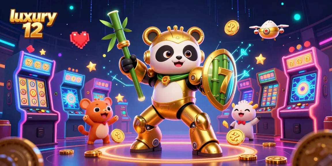 Experience thrilling action with luxury 12 themed slot reels and exciting game elements in this vibrant casino scene.
