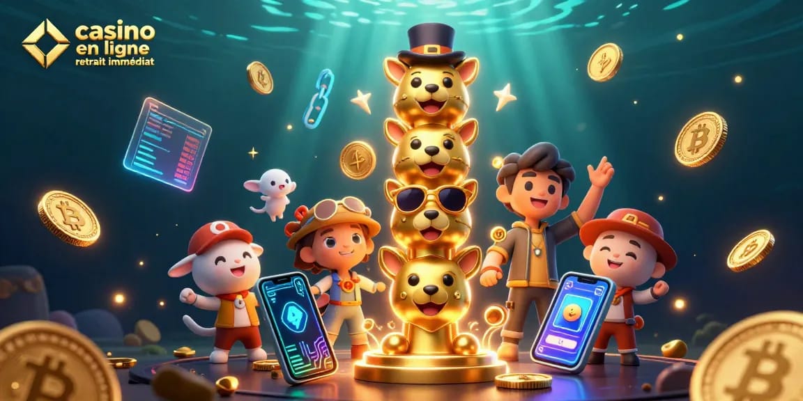 Jouez sur le casino en ligne à retrait immédiat avec un totem en or et des éléments de crypto-monnaie.
