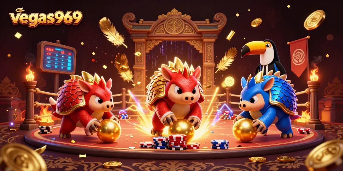 Engage in thrilling gameplay with vegas969, featuring vibrant pangolins, golden scales, and exciting poker chips.