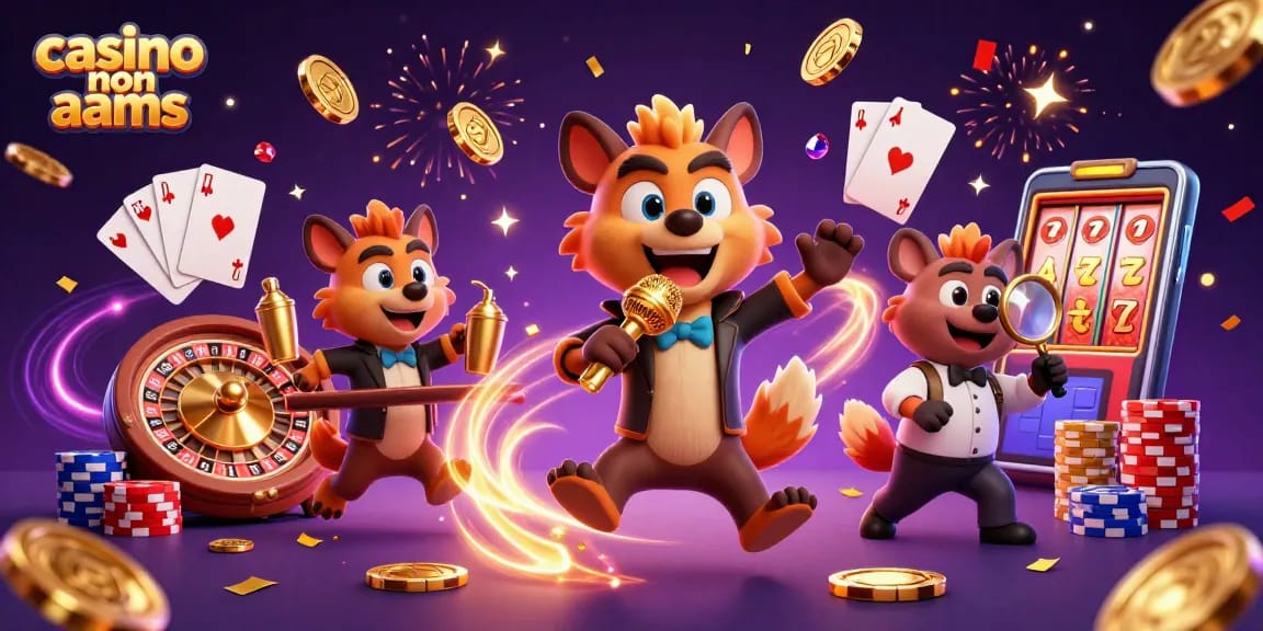 I casinò non AAMS offrono divertimento con un'illustrazione animata di ibridi che raccontano barzellette e servono drink.
