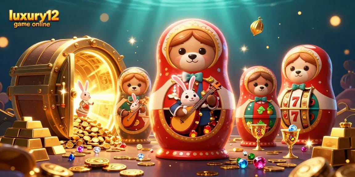Experience the thrill of luxury12 game online with a vibrant 3D casino illustration featuring dynamic game elements and characters.