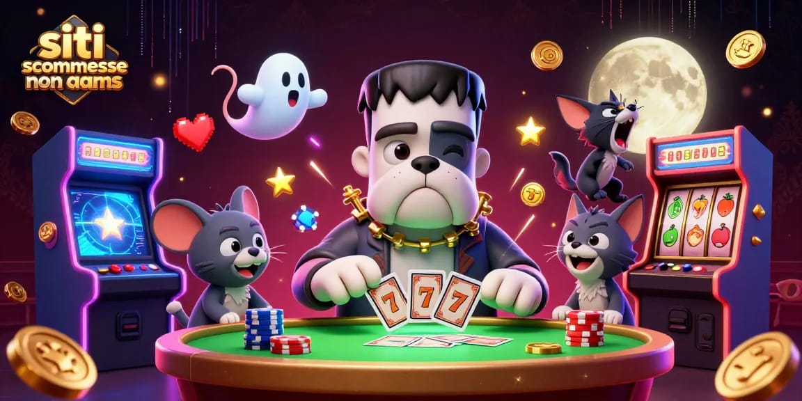 Scopri i siti scommesse non AAMS sicuri con il bulldog Frankenstein in un'illustrazione vivace.