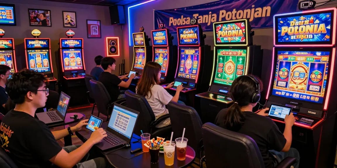 Players enjoying vibrant slot games with deposit pulsa tanpa potongan in a cozy gaming lounge, emphasizing excitement and community.