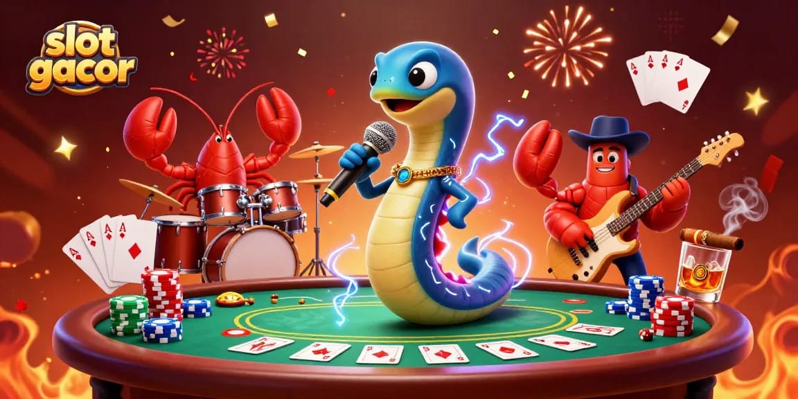 Engage in thrilling slot gacor action amidst an underwater casino with dynamic characters and vibrant gameplay.