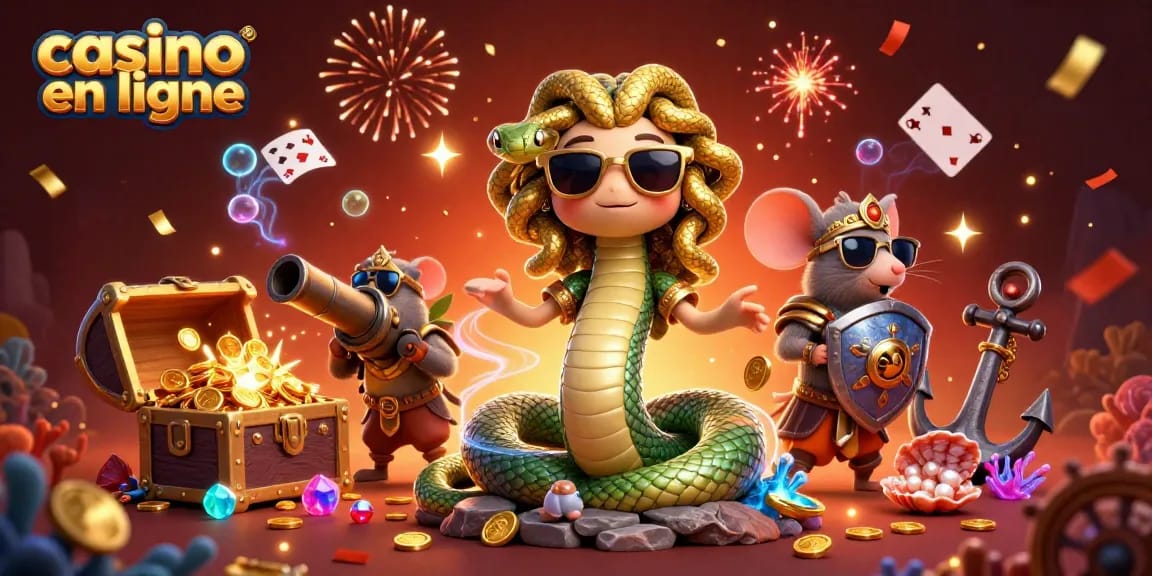 Découvrez l'univers captivant des jeux de casino en ligne avec cette scène dynamique pleine d'éléments festifs.