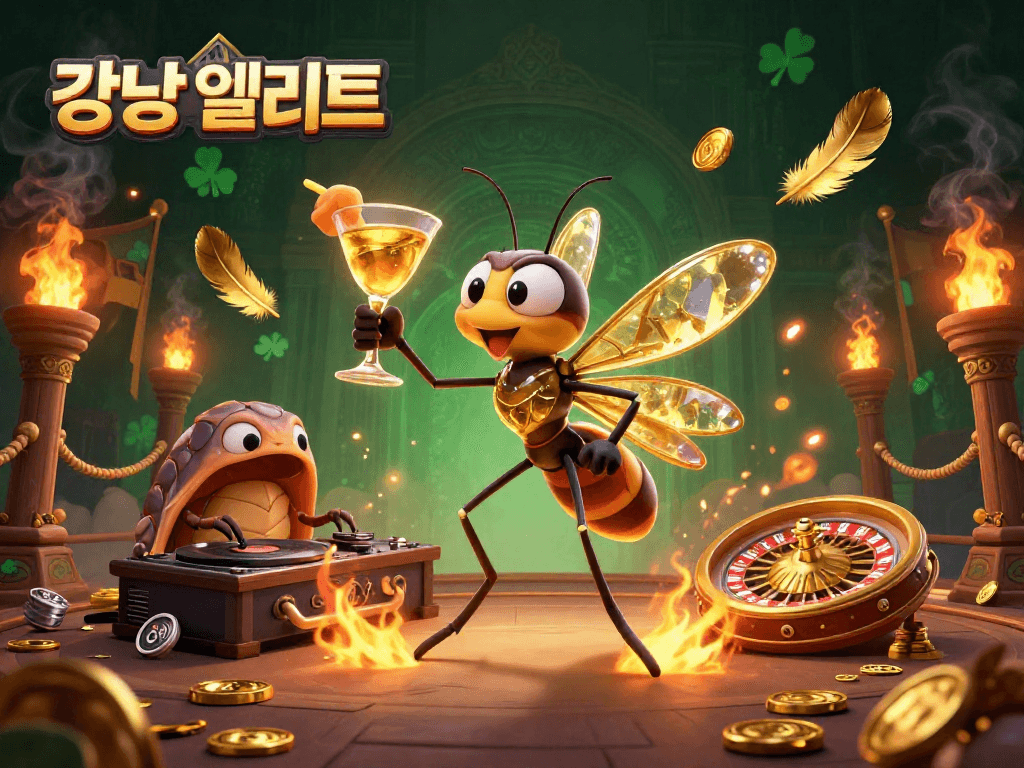 강남 엘리트에서 즐길 수 있는 독특한 카지노 체험을 생생하게 표현한 일러스트입니다.