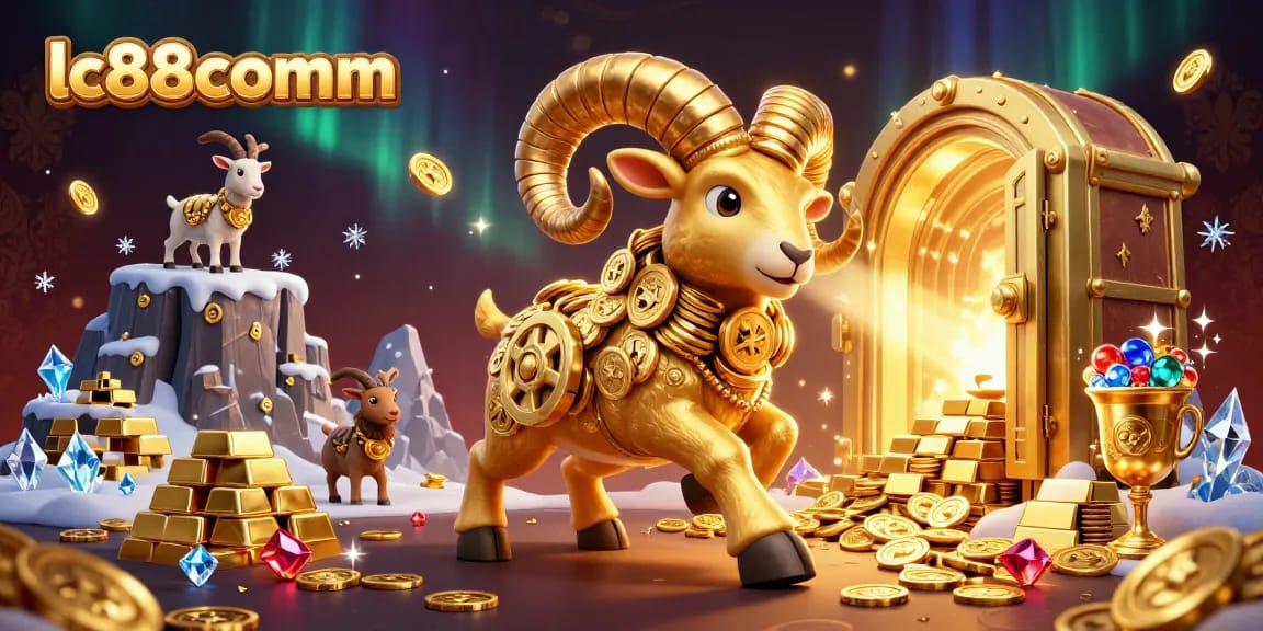 Play exciting games and win at lc88comm's vibrant casino environment featuring golden treasures.