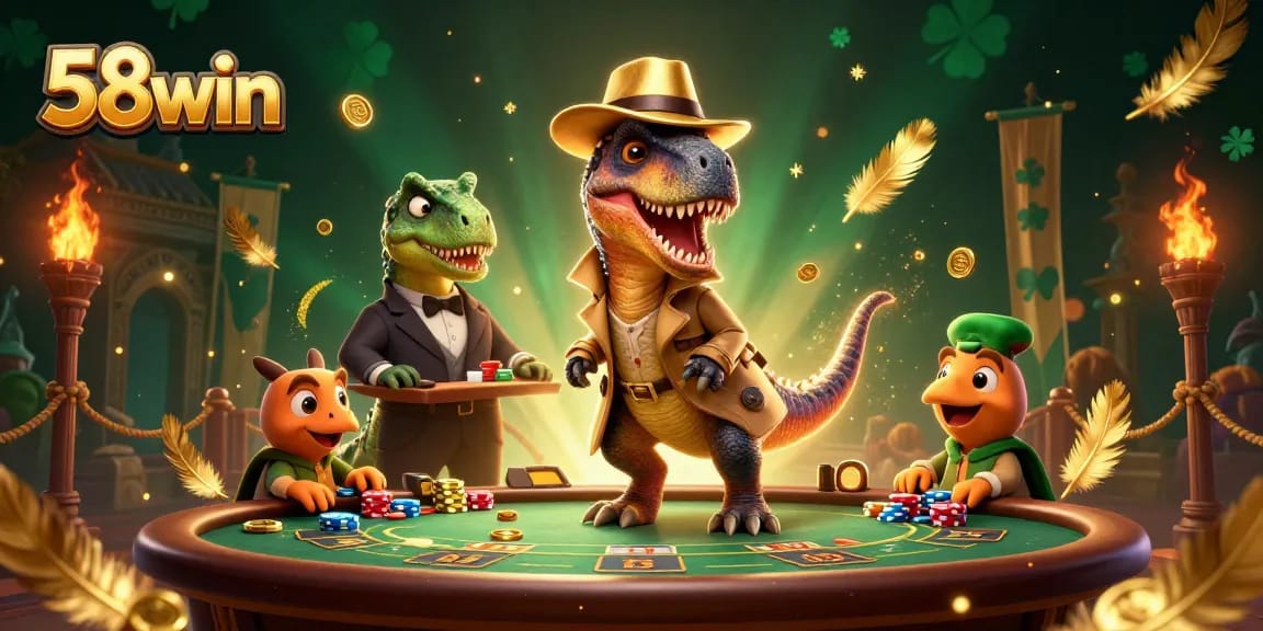 Join 58win at an exciting blackjack table where a velociraptor counter, stegosaurus pit boss, and compy pickpocket engage in dynamic play.