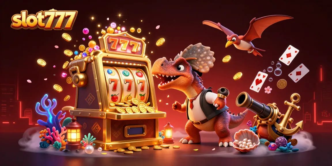 Experience thrilling wins at slot777 with a cartoon pachycephalosaurus hitting a jackpot!