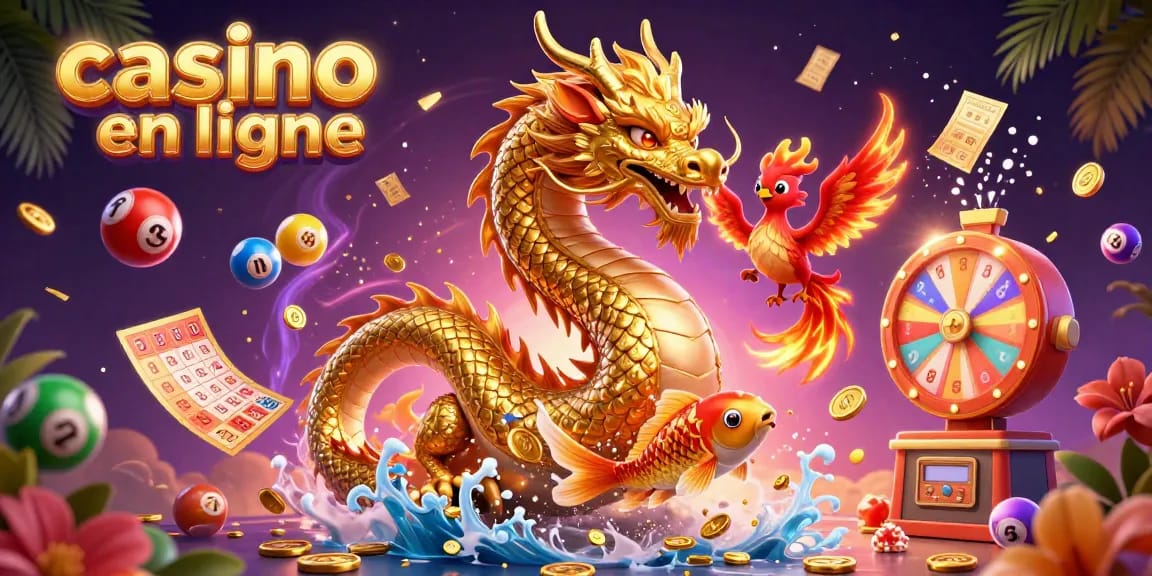 Jouer dans un casino en ligne avec des dragons et des poissons chanceux remplis de pièces.