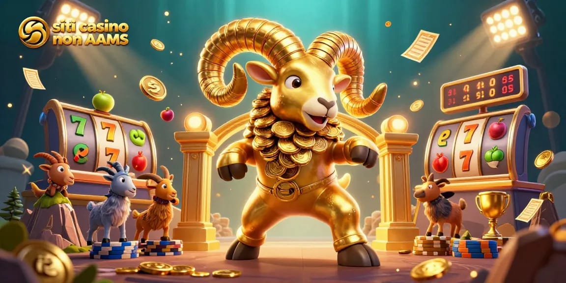 Gioca e vinci nei siti casino non AAMS con il ram d'oro in un'illustrazione vibrante.