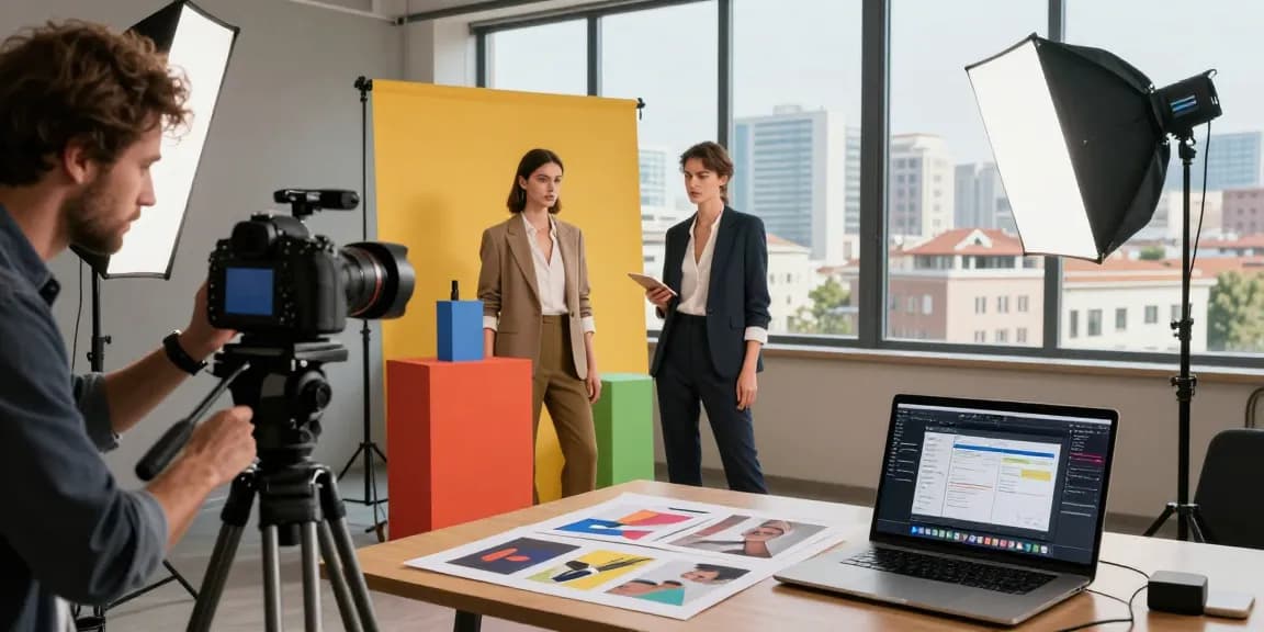 Fotografo pubblicitario Milano che lavora in studio con modella e prodotti.