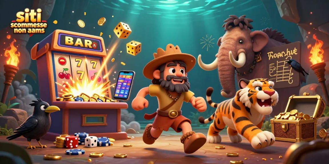 Gioca e vinci nei siti scommesse non AAMS con questi personaggi animati in un casinò preistorico.