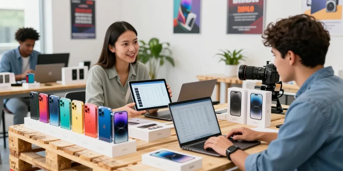 Engaged team analyzing Liquidation iPhone Pallets for Sale – 20 Units, focusing on high resale value inventory.