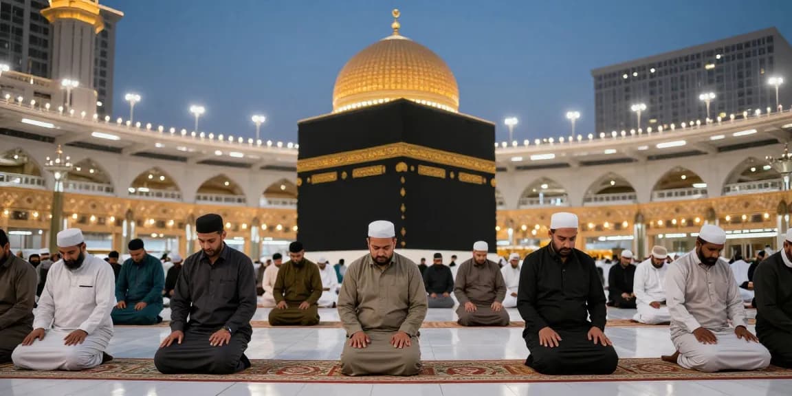 Witness the heartfelt umroh Itikaf experience in Makkah, where pilgrims immerse themselves in spirituality, under the iconic mosque's stunning dome, reflecting the harmony of community and faith.