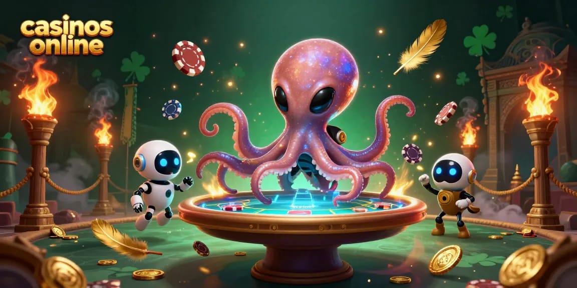 Un emocionante duelo en casinos online con un pulpo alienígena y su robot acompañante.