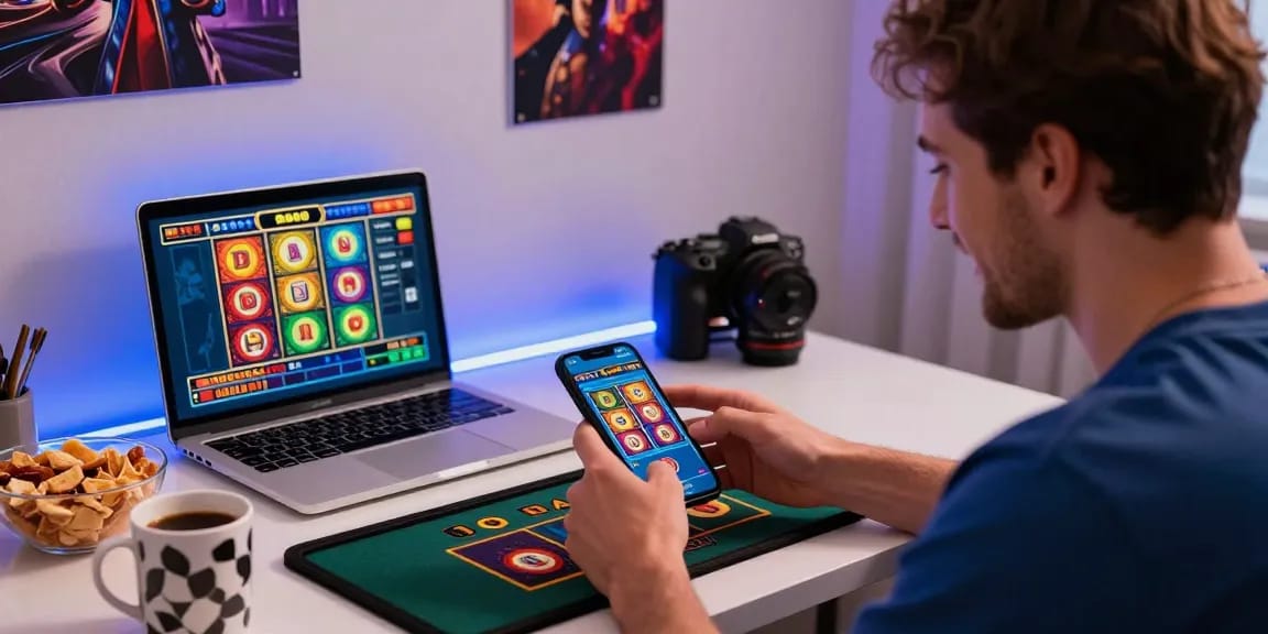 Player experiencing slot dana excitement in a vibrant home casino setup with colorful screens and engaging atmosphere.
