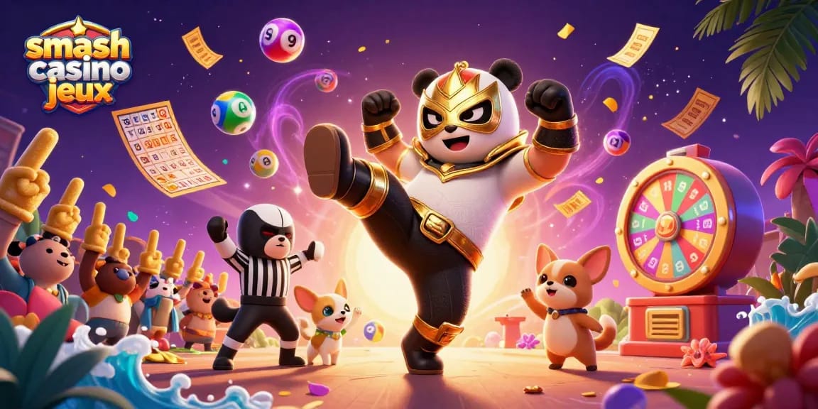 Découvrez les jeux Smash Casino avec une illustration dynamique et colorée reflétant l'univers du jeu.