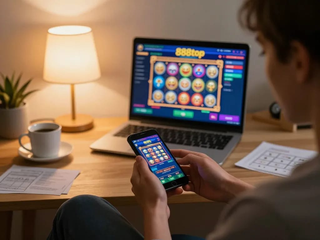 Engaging gameplay using the 888top mobile app for betting in a cozy home environment.
