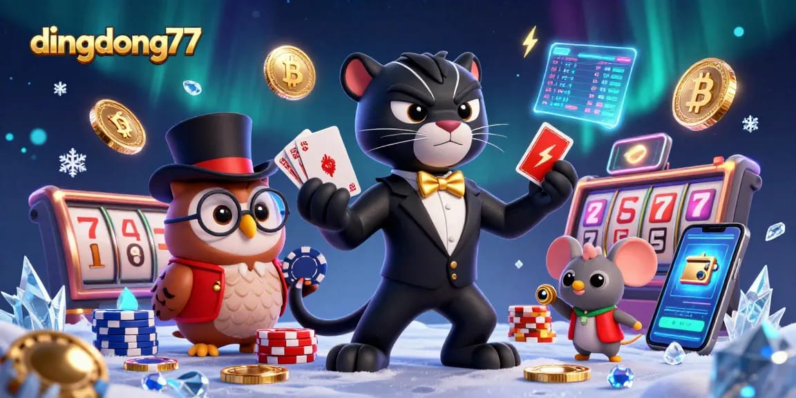 Engage with dingdong77 for thrilling slot gaming experiences through this vibrant 3D illustration.