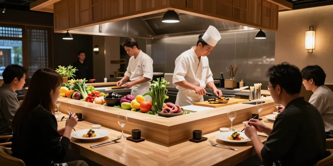Sydney303 Slot dining scene with chefs preparing modern dishes in a vibrant restaurant ambiance.