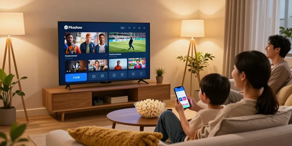Pikashow app in action on a large TV, creating a cozy home movie experience.