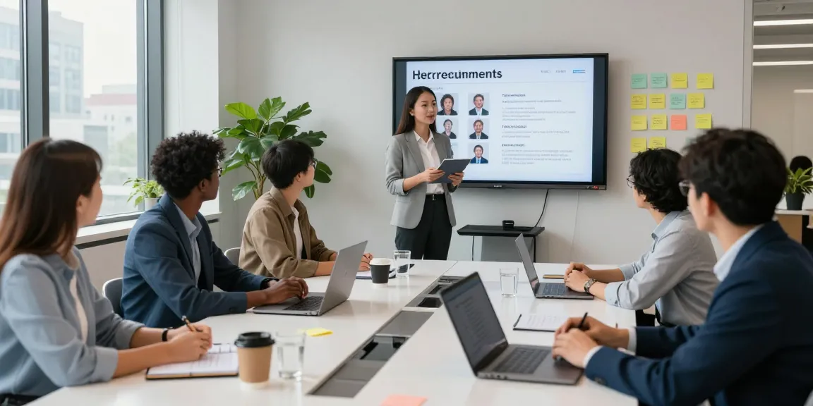 Dynamic office scene showing how to hire in Latin America with team collaboration for recruitment.