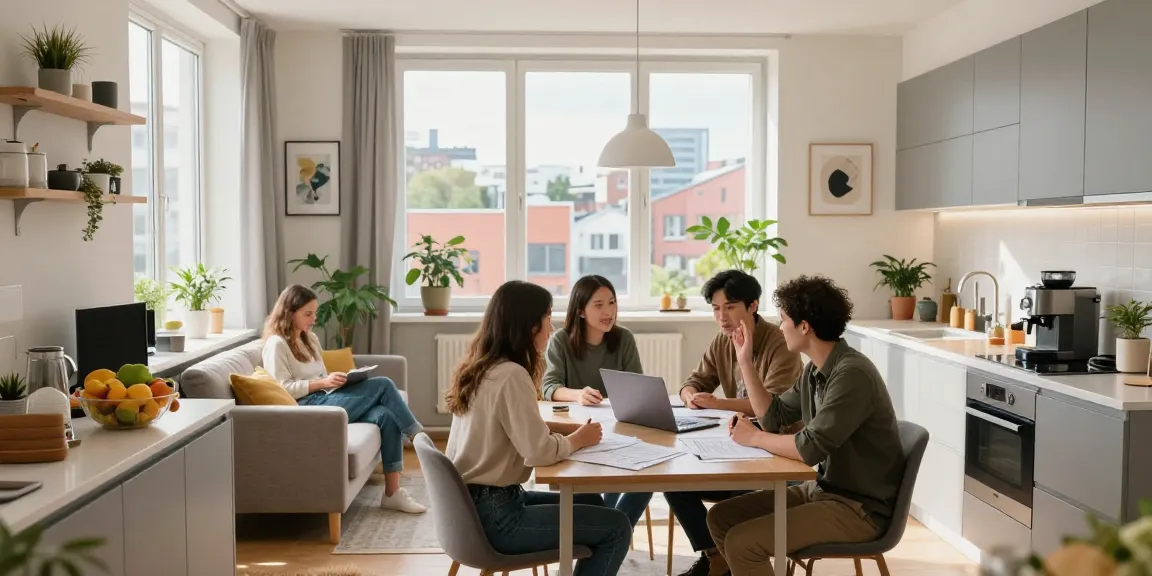 Monteurwohnung Hannover - Gemütliches Wohnzimmer mit Arbeitsbereich und Stadtblick