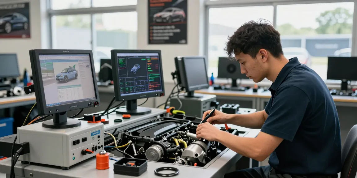 Professioneller Chiptuning-Service in Hannover mit Mechaniker, der an einem BMW arbeitet.