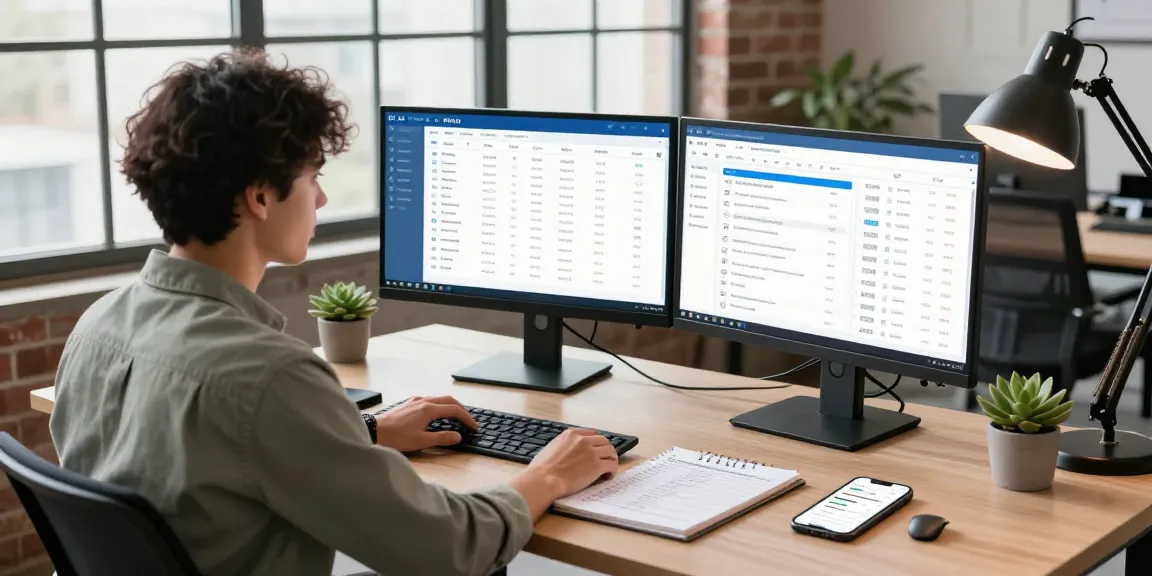 Professional analyzing LLG link indexing metrics in a modern office, showcasing SEO tools and dashboards.