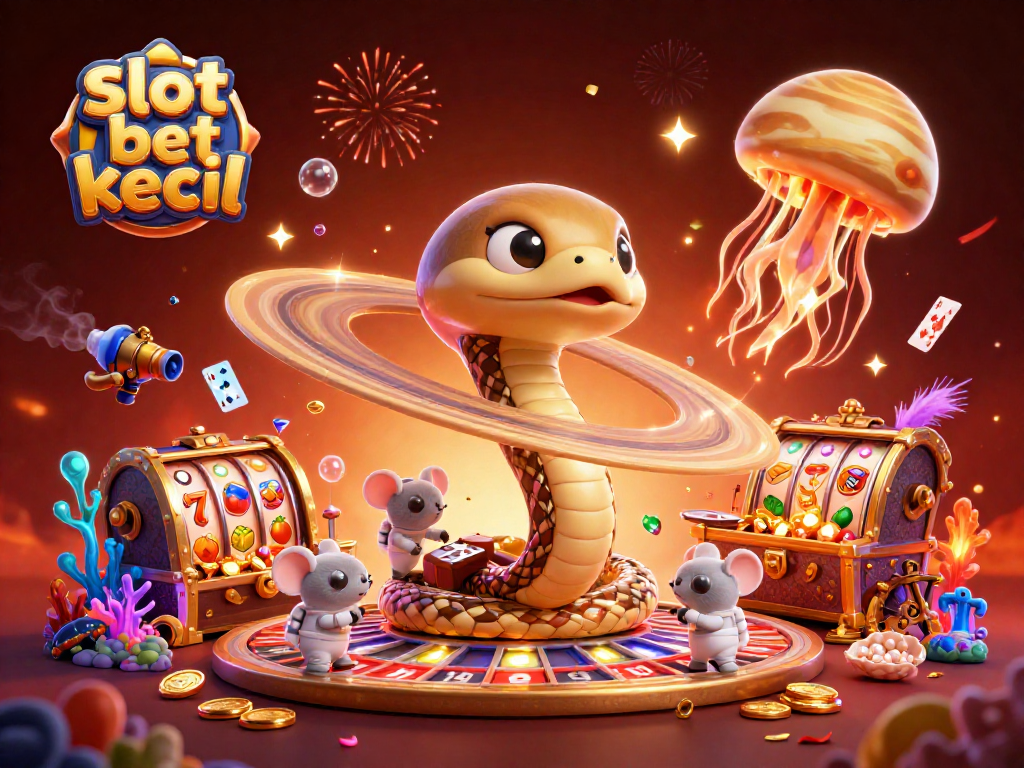Taruhan slot bet kecil dan simbol menarik dalam ilustrasi kasino digital yang dinamis dan penuh warna.