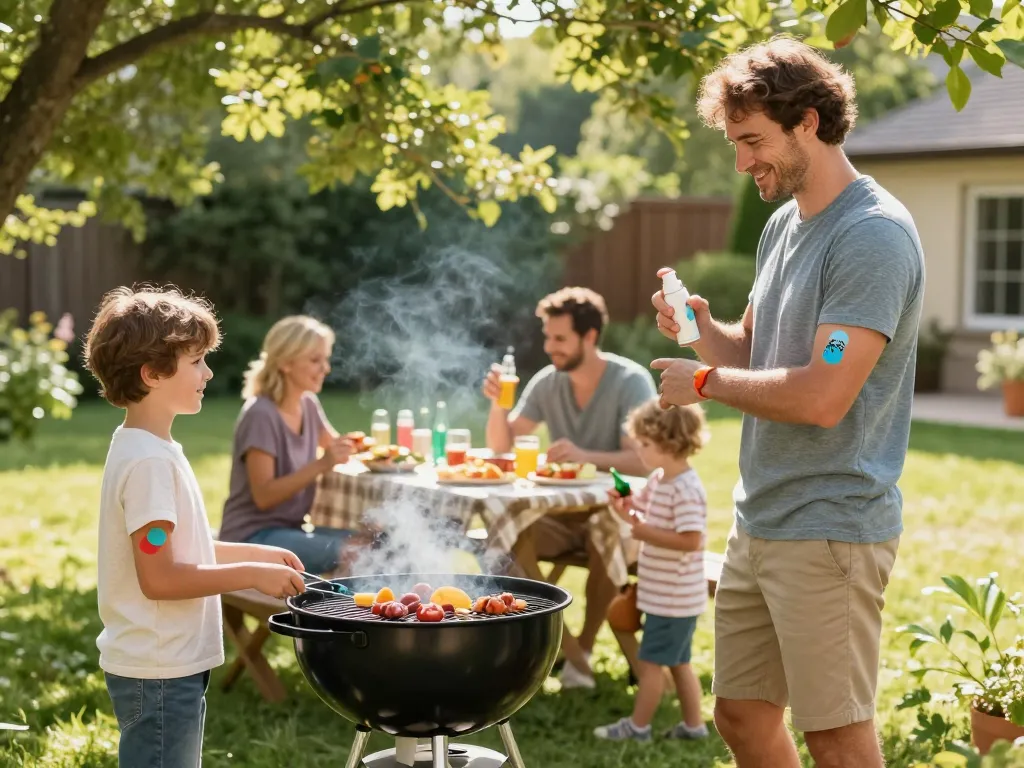 Family using the Best Mosquito Repellent during a summer barbecue, ensuring outdoor fun without mosquito bites.