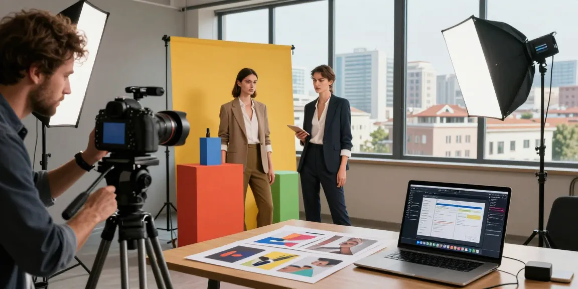 Fotografo pubblicitario Milano che lavora in studio con modella e prodotti.