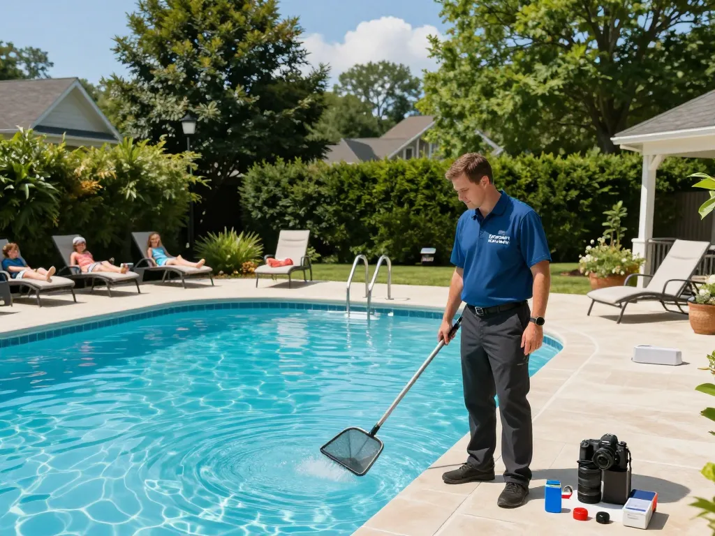 Dolphin Pool Services: Certified operator maintaining a beautiful family pool in Virginia.